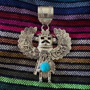 NA Kachina Pendant Sterling Silver and Turquoise Pendant